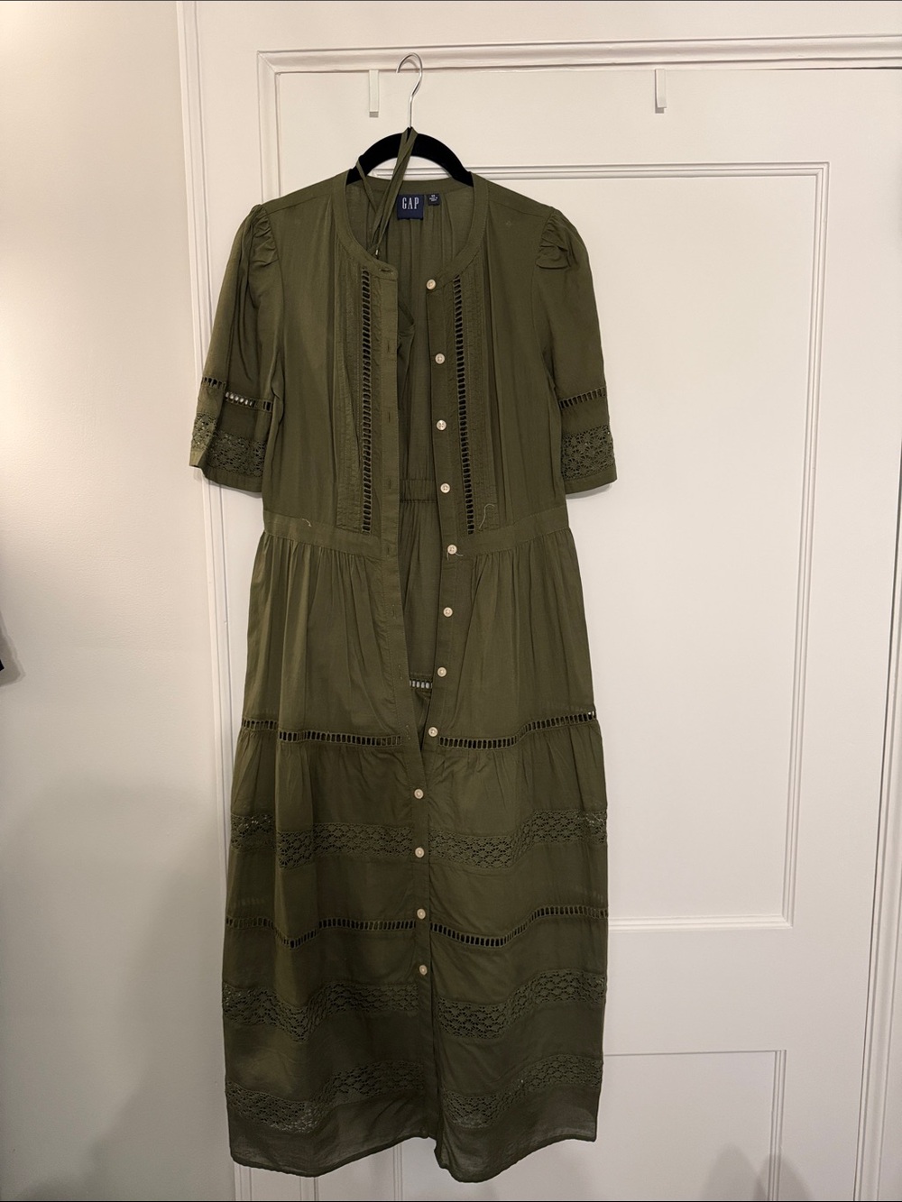 GAP Olive Tiered Button-Front Maxi Dress